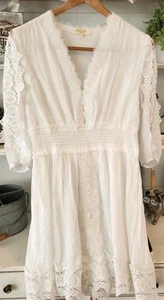 Rebellion Womans Juniors White Gauze Dress Lace Accents Boho Beach Wedding - Picture 1 of 10