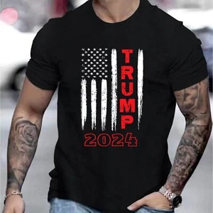 TRUMP 2024 Pattern Printed Men's Creative Top, Casual Short Sleeve Round Neck T- - Picture 1 of 4