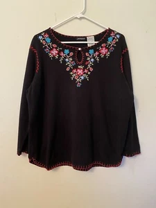 JASON MAXWELL LADIES BLACK SWEATER KNIT EMBROIDERED BEADED 3/4 SLEEVES XL - Picture 1 of 12