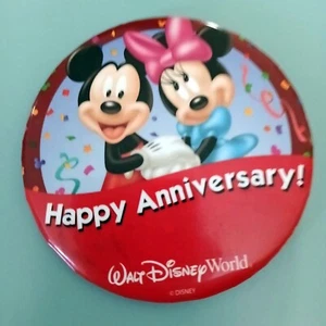Walt Disney World Happy Anniversary Pin Button Mickey Minnie Mouse Red Set of 2 - Picture 1 of 1