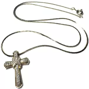 Vintage Jewelry Necklace 925 SUN Cross Rhinestone Gold Religious 18" Chain 62 - Picture 1 of 3