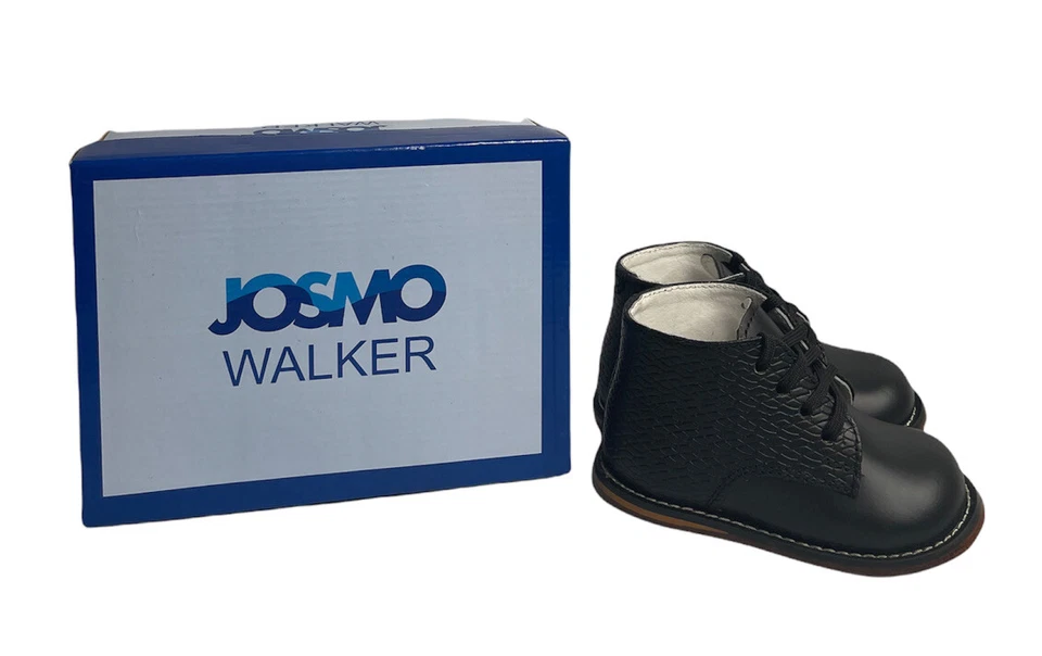 NUEVO Zapatos para caminar Josmo de cuero negro con cordones para bebé niño niña talla 5 Foto 1 de 4