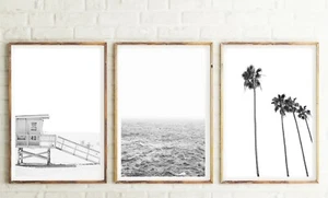 Set of 3 Palm Tree Beach Ocean Relaxing View Wall Art Print. A3 A2 A1 Size - Picture 1 of 8