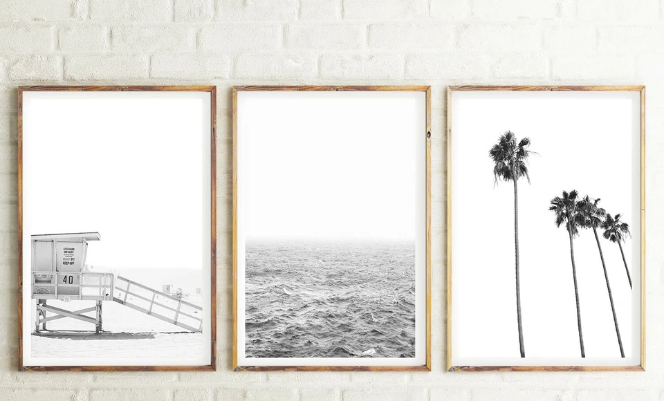 Set of 3 Palm Tree Beach Ocean Relaxing View Wall Art Print. A3 A2 A1 Size - Image 1 of 4