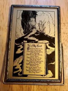 VTG 1930 Hand Held Mirror Gold & Black w/Ships & "Poem Pal of My Heart" - Picture 1 of 6