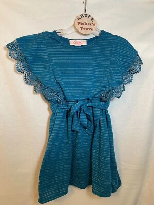 Vestido para niña Bloome de jeune fille verde azulado talla 7 rayas plateadas, ribete decorativo Foto 1 de 4