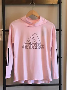 Adidas Girls Logo Striped Pink 100% Cotton Hooded Long Sleeve Shirt Top XL (16) - Picture 1 of 9