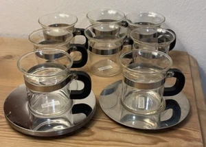 BODUM CHAMBORD ESPRESSO CUPS *SET OF 8* GLASSES & SAUCERS 4992 C Jorgensen MCM - Picture 1 of 14