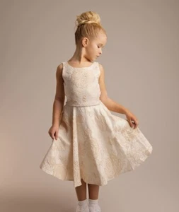 Vestido brocado floral dorado para niñas - Vestido sin mangas para ocasiones especiales, edades 2-15 - Imagen 1 de 4