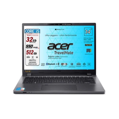 Acer TravelMate P2 i5 13th SSD 512GB RAM 32 GB 14" FullHD+ Retro Fing Win11Pro - Immagine 1 di 4