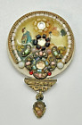 Signiert AYALA BAR hängelnde Brosche Cloisonne Vogel Blumenmuster gemischtes Material Perlen #352