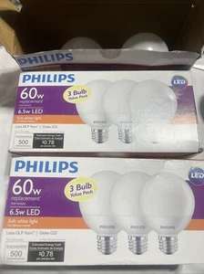 Lot Of 8 Philips Globe Style 6.5 LED Replace 60w Soft White Dimmable LED Bulb - Picture 1 of 2