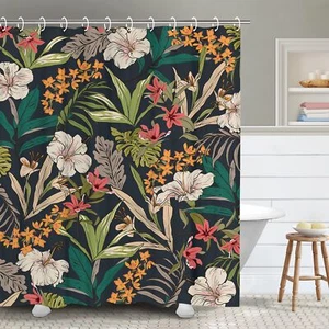 Tropical Shower Curtain Floral Shower Curtain for Bathroom Plant Shower Curta... - Picture 1 of 7