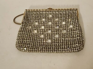 Vintage Evening Purse Diamond Simulants Satin Lined Vintage Couture - Picture 1 of 6