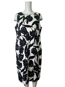 DEBENHAMS Petite Dress Size Large 16 Black & White Floral Cotton Womens EU44 - Picture 1 of 10