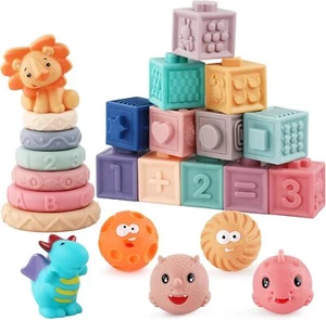 Montessori Toys for Baby Soft Stacking Blocks Rings Balls Sets 3 in 1 Bath Toys - Picture 1 of 7