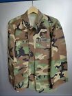Vintage 1970s US Army Woodland Camouflage Military Jacket Range Patches size L