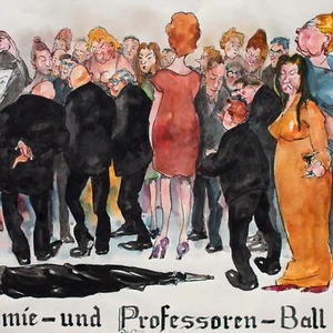 Heinrich Werrmann caricatura academia profesores pelota acuarela RDA firmada 1975 - Imagen 1 de 4