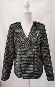 Together Damen Jacke Größe 16 Schwarz Weiß Langarm Biker-Stil Reißverschlüsse Taschen - Bild 1 von 17