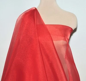 CRYSTAL ORGANZA/ ORGANDY 115/116 " SHEER FABRIC ..100 % POLY. RED ..FORMAL WEAR - Picture 1 of 3