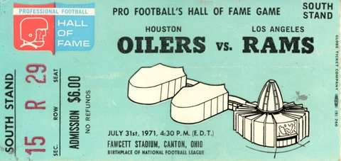 1971 Hall Of Fame Game Ticket Houston Oilers vs Los Angeles Rams 37518 Cover