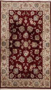 Wool/ Silk All-Over Floral Burgundy Tebriz Oriental Area Rug Hand-Knotted 4'x6'