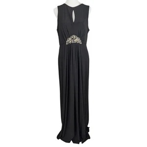 Maxi Vestido de Noche Eliza J Talla 12 Negro Sin Mangas Ojo de Cerradura Joyas Imperio - Imagen 1 de 10