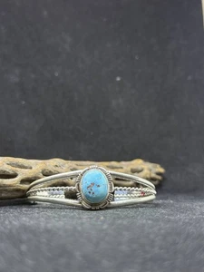 Native Navajo Golden Hill Turquoise Sterling Silver cuff Bracelet stamped - Bild 1 von 10