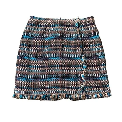 Juicy Couture Black Label blue and brown fringe tweed mini skirt size 4 - Image 1 of 3