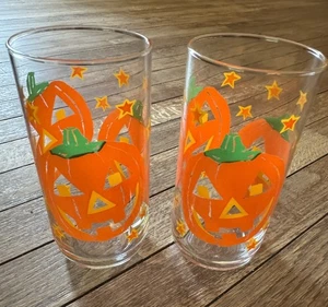 Lote de 2 vasos LIBBEY Jack O Lantern/calabaza 16 OZ Halloween '80 - Imagen 1 de 3