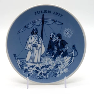 Porsgrund Norway Christmas Plate Julen 1977 The Draught of Fishes Cobalt Blue - Picture 1 of 4