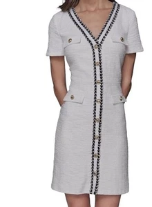 NWT Women Karl Lagerfeld Paris Contrast Trim Buttons Down SoftWhite Dress,Sz.4;8 - Picture 1 of 17