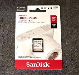 SanDisk Ultra Plus 32GB SD Card - Class 10, Up To 130MB/s, SDHC-I,  V10 - Picture 1 of 2
