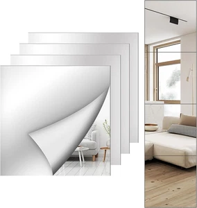 4 Pack Wall Mirror Full Length, 12 X 12 Inch Acrylic Mirror Tiles, Shatterproof - Picture 1 of 12