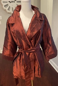 Talbots rust colored metallic nylon and polyester jacket size large, Belted - Picture 1 of 5