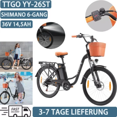 TTGO Elektrofahrrad 26" City E-bike 250W 36V 14,5AH für verschiedene Terrains
