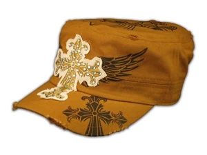 Cross on Cinnamon Brown Army Cadet Hat Vintage Castro Cap - Picture 1 of 4
