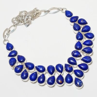 Collar Joyería Plata de Ley 925 Piedras Preciosas Turquesa Lapislázuli Cobre 18" n263 Foto 1 de 4