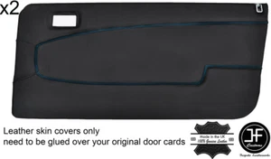 2x FUNDAS DE CUERO PARA TARJETAS DE PUERTA DELANTERA PUNTADA AZUL SE ADAPTA A LANCIA BETA VOLUMEX CUPÉ - Imagen 1 de 3