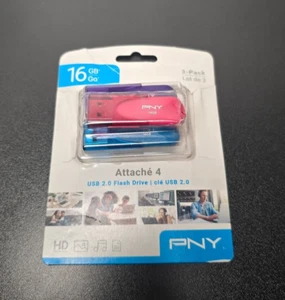 NEW PNY 16GB USB 2.0 Flash Drive - Three (3) Pack - Picture 1 of 1