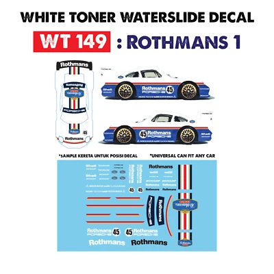 WT149 White Toner Waterslide Decal ROTHMANS 1 For Custom 1:64 Hot Wheels  - Image 1 of 4