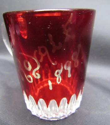 Ruby Stained EAPG Pattern Glass Royal King Mini Mug Personalized Royale 1898 - Image 1 of 2