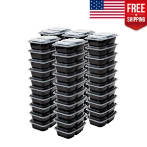 28 oz 2-Compartment Black Container with Clear Lid Food Storage Jars 50 Pack - Picture 1 of 6