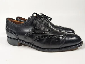 Vintage LEFCOURT Men's Black Brogued Wingtip Dress Shoes Size 11 LEATHER used - Picture 1 of 10