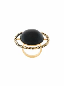 New SAINT LAURENT Paris Large Oval Circular Black Shell Cocktail Art Deco Ring 6 - Picture 1 of 7