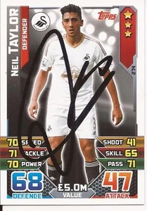 NEIL TAYLOR * SIGNED SWANSEA 2015/2016 MATCH ATTAX TRADING CARD+COA - Picture 1 of 1