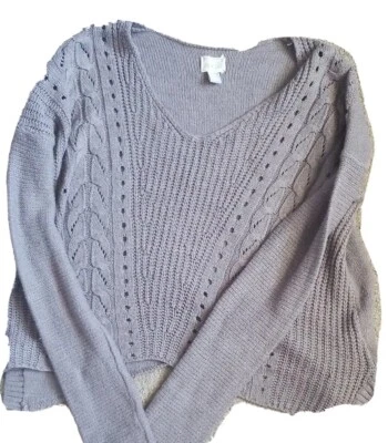 Suéter Converse One Star Gris Crochet Tejido Cuello en V Recortado Mujer Extra Pequeño XS Foto 1 de 3