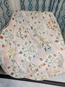 Runde 68" Durchmesser gelb rot blau Blumen Fasan Vogel Baumwolle Tischdecke - Bild 1 von 4