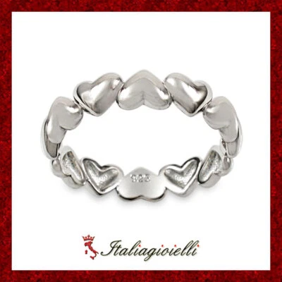 Pregevole Anello Cuori Brillante in Argento 925 Rodiato Oro Bianco - Immagine 1 di 4