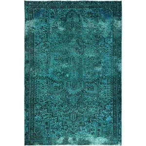 Alfombra de lana anudada a mano vintage teñida verde azulado heris zoroástrico de 5'5"x8'3" R1288 - Imagen 1 de 7